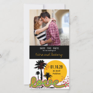 Tropical Love Summer Palm Trees Retro Modern Photo Save The Date