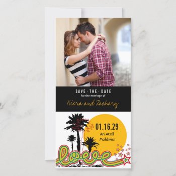 Tropical Love Summer Palm Trees Retro Modern Photo Save The Date by fat_fa_tin at Zazzle