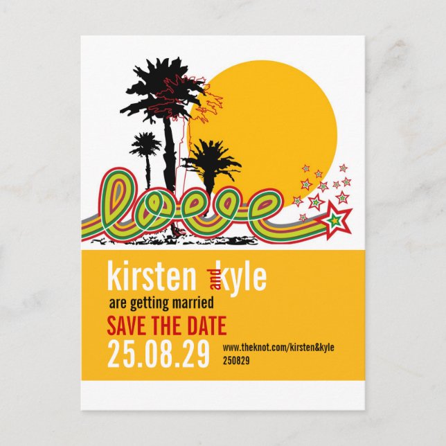 Tropical Love Summer Palm Trees Save The Date Announcement Postcard (Front)