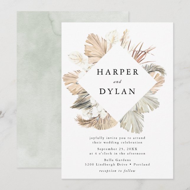 Tropical Love Watercolor Floral Wedding Invitation (Front/Back)