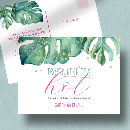 Tropical Luau 50th Birthday Party Budget Invitation Postcard