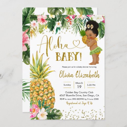 Tropical Luau African Afro Girl Baby Shower Invitation