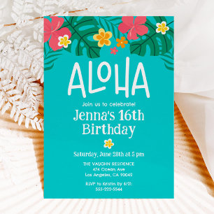Tropical Luau Aloha 16th Birthday Invitation