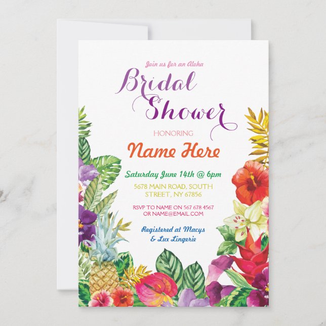 Tropical Luau Aloha Bridal Shower Invite (Front)