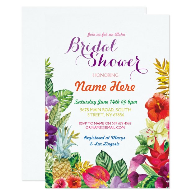 Tropical Luau Aloha Chalk Bridal Shower Invite