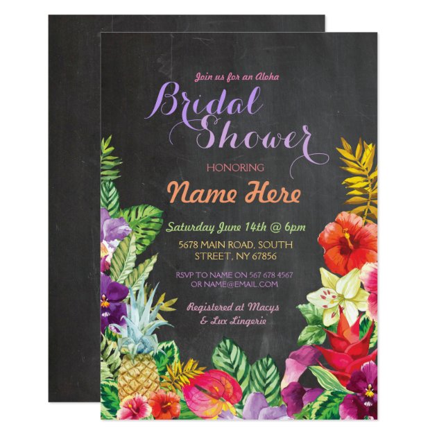 Tropical Luau Aloha Chalk Bridal Shower Invite