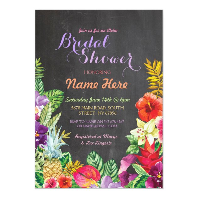 Tropical Luau Aloha Chalk Bridal Shower Invite