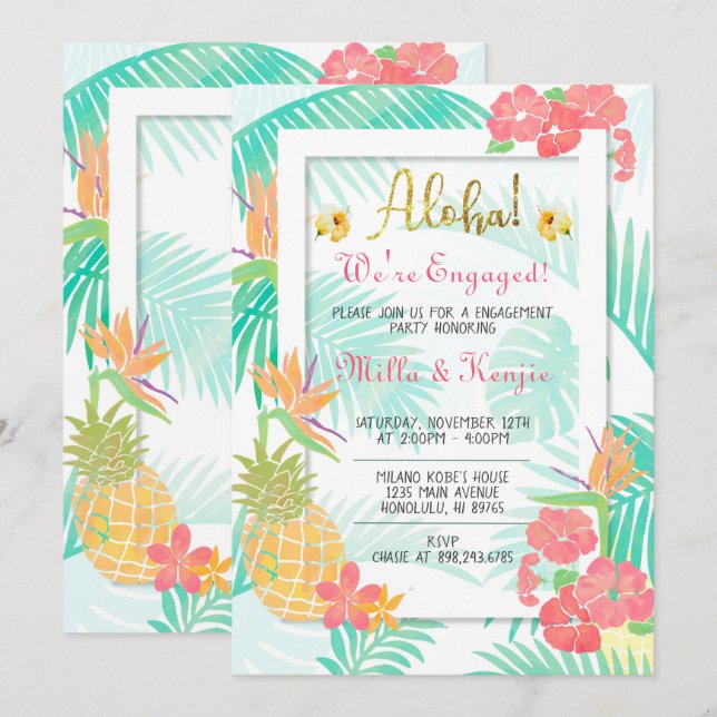 Tropical Luau Aloha Engagement Party invitation (Front/Back)