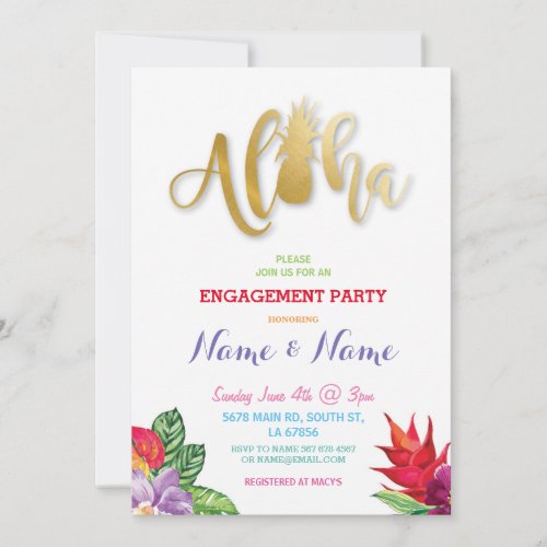 Tropical Luau Aloha Floral Engagement Party Invite