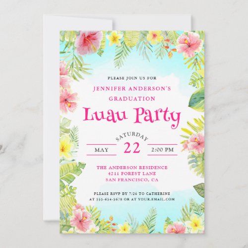 Tropical Luau Aloha Graduation Party Invitation