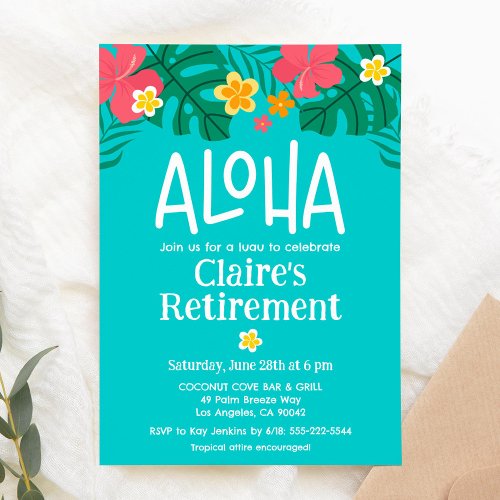 Tropical Luau Aloha Retirement Party Invitation