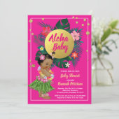 Tropical luau baby girl shower invitation hot pink (Standing Front)