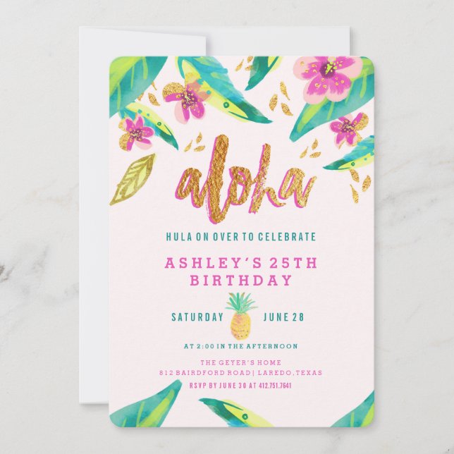 tropical luau birthday invitation (Front)