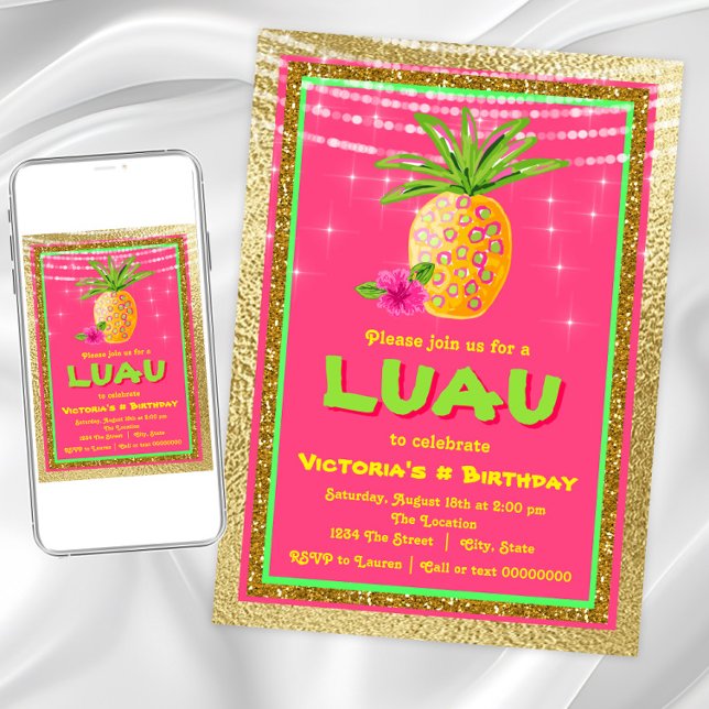 Tropical Luau Birthday Party Invitation (Pretty luau birthday and any event invitation. Instant download and printed invitations available.)