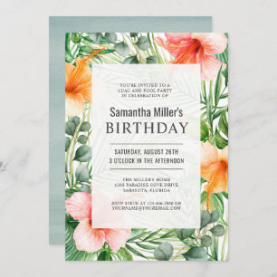 Tropical Luau Birthday Pool Party Invitation