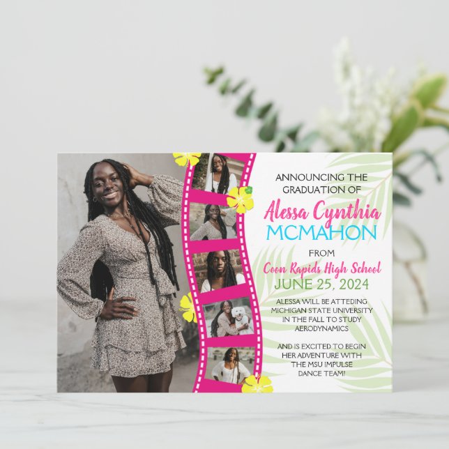 Tropical Luau Filmstrip 6 Photo Grad Announcement (Standing Front)