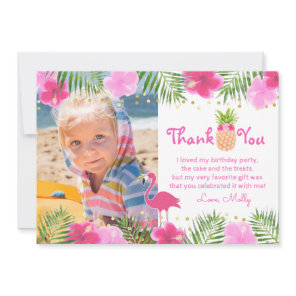 Tropical Luau Flamingo Birthday Girl Thank You Card