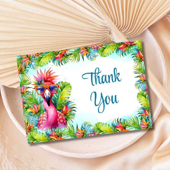 Tropical Luau Flamingo Birthday Thank You Card (Creator Uploaded)
