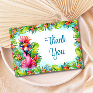 Tropical Luau Flamingo Graduation Thank You Card