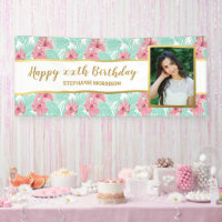 Tropical Luau Floral Palm Leaf Birthday Photo