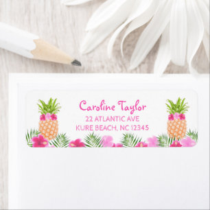 Tropical Luau Floral PIneapple Girl Birthday Label