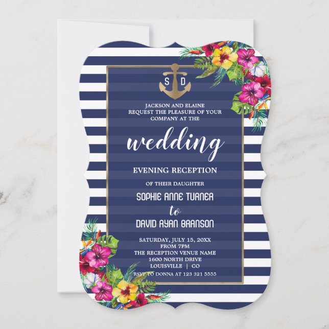 Tropical Luau Floral Wedding Evening Reception Invitation (Front)