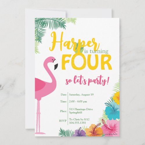 Tropical Luau Fourth Birthday Party Invitation