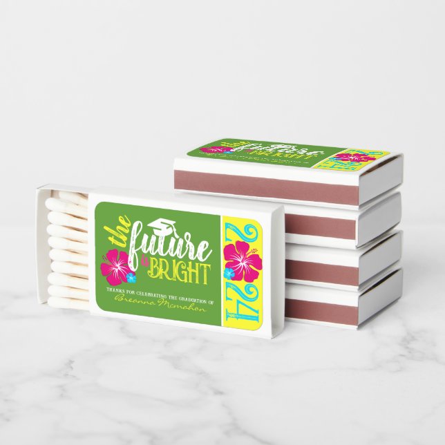 Tropical Luau  Future is Bright Graduation Favor Matchboxes (Stacked)