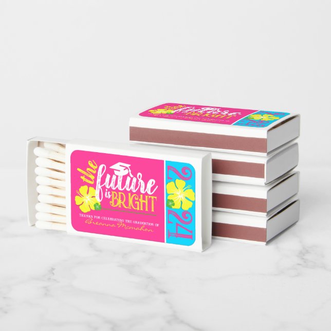 Tropical Luau Future is Bright Graduation Favor Matchboxes (Stacked)