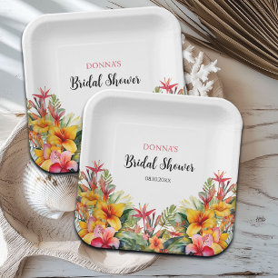 Tropical Luau Hawaiian Bridal Shower Paper Plates