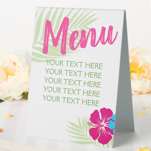 Tropical Luau Hawaiian Editable Party Menu Table Tent Sign