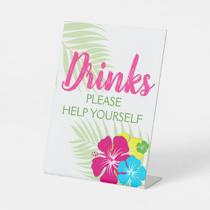 Tropical Luau Hawaiian Hibiscus Drinks Table Party Pedestal Sign