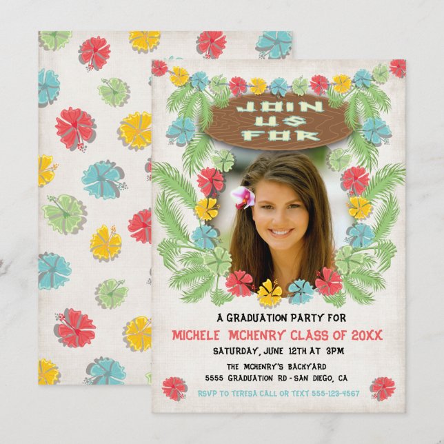 Tropical luau Hawiian Graduation Invitation (Front/Back)