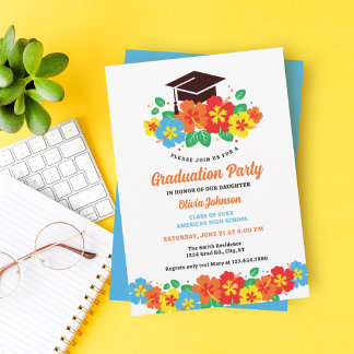 Tropical Luau Hibiscus Graduation Invitation