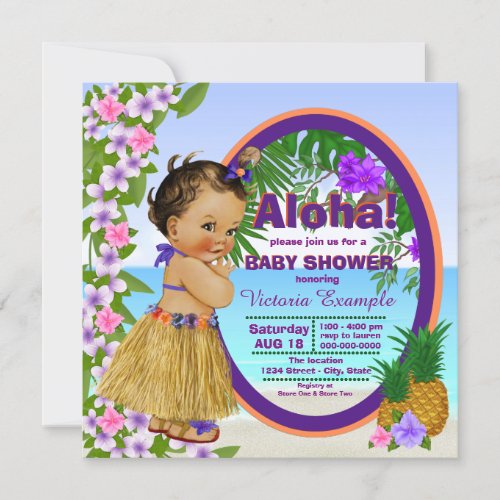 Tropical Luau Hwaiian Hula Girl Baby Shower Invitation