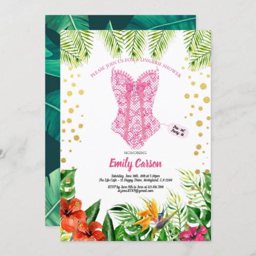 Tropical luau lingerie shower bridal pool party invitation