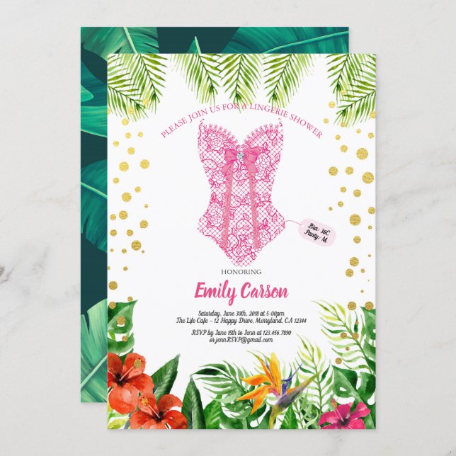 Tropical luau lingerie shower bridal pool party invitation (Front/Back)
