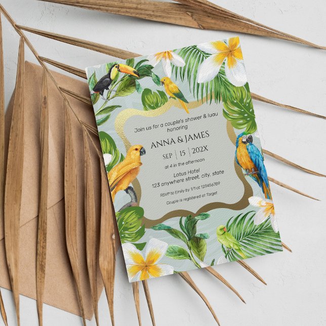 Tropical Luau Parrots Plumeria Couples Shower Invitation (Creator Uploaded)