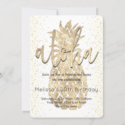 tropical luau party golden pineapple invitation