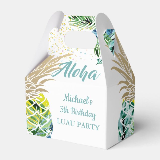 Tropical Luau Party Pineapple Beach Birthday Favor Boxes (Front Side)