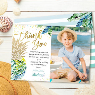 Tropical Luau Party Pineapple Beach Birthday Photo Thank You Card