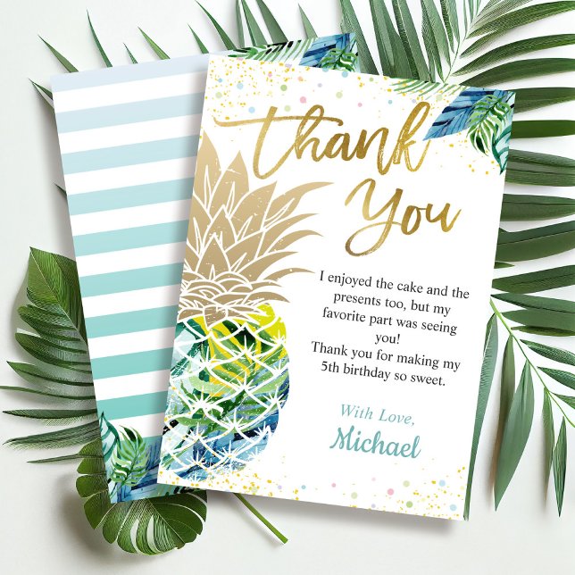 Tropical Luau Party Pineapple Beach Birthday Thank You Card (Creator Uploaded)