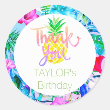 Tropical Luau Party Thank You Classic Round Sticker by paesaggi at Zazzle