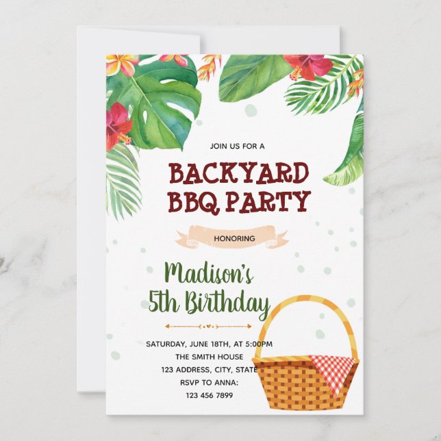 Tropical luau picnic theme invitation (Front)