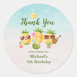 Tropical Luau Pineapple Beach Birthday Classic Round Sticker