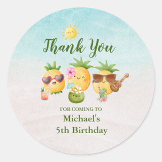 Tropical Luau Pineapple Beach Birthday Classic Round Sticker