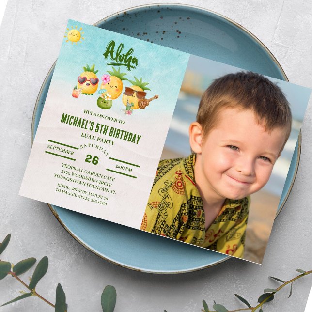 Tropical Luau Pineapple Beach Birthday Invitation (Creator Uploaded)