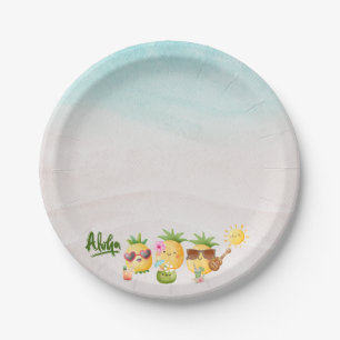 Tropical Luau Pineapple Beach Birthday Paper Plates
