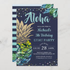 Tropical Luau Pineapple Beach Navy Blue Birthday