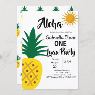 Tropical Luau Pineapple First Birthday Party Invitation